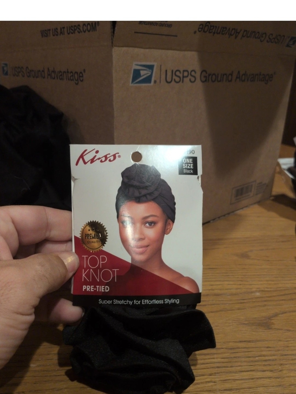 Kiss Pre-Tied Top Knot Turban Hair Wrap Black NEW